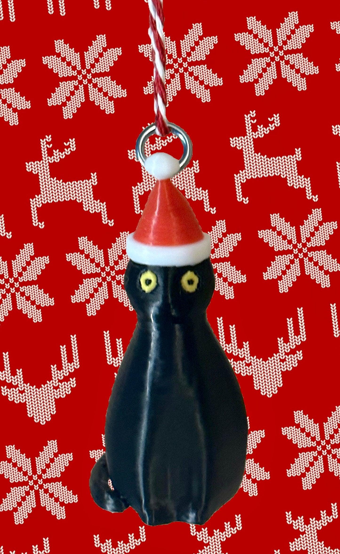 Soetta Cat Christmas Tree Ornaments - Made in USA - Miniature Black Santa and Santa Hat Ornaments (Black Santa Cat + Santa Hat)