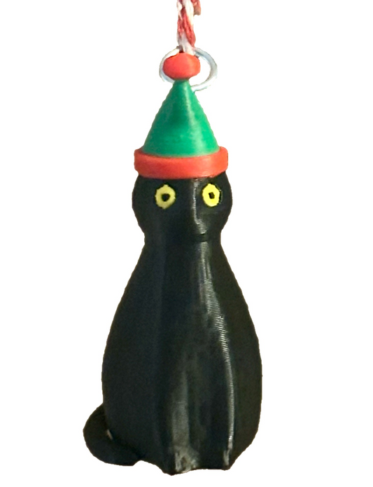 Black Elf Cat Christmas Tree Ornament - Made in USA