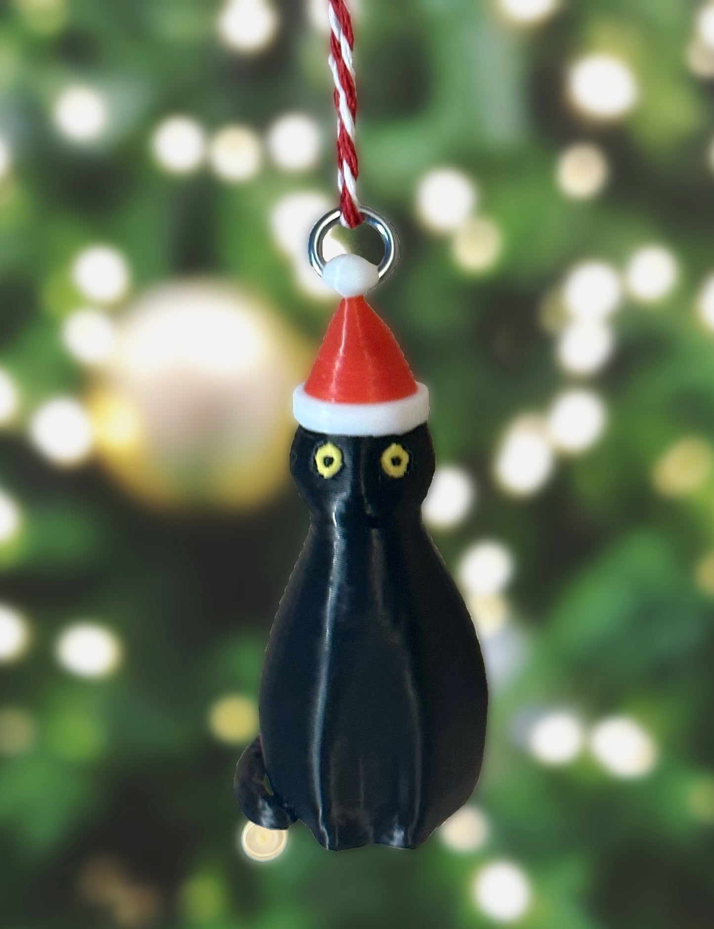 Soetta Cat Christmas Tree Ornaments - Made in USA - Miniature Black Santa and Santa Hat Ornaments (Black Santa Cat + Santa Hat)