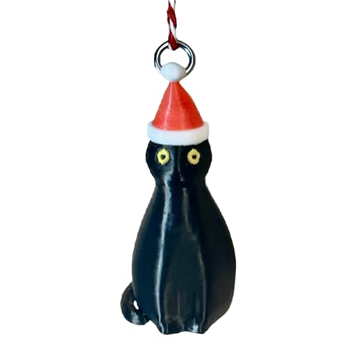 Black Santa Cat Christmas Tree Ornament - Made in USA